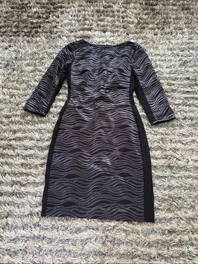 Reiss Black and Silver Wave-Pattern Midi Dress Size 2